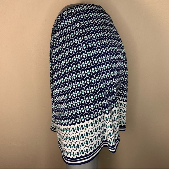 Small Max Studio White Blue Green Skirt Stretch 4 6 Geometric Print A Line - Picture 2 of 9